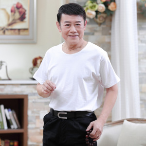 男士老头衫中老年纯棉圆领背心汗衫老头背心短袖宽松爸爸装图片