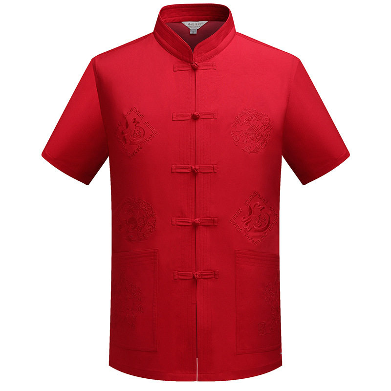 中式唐装中老年男士短袖汉服中国风汉服夏季晨练服男居士服,男装休闲套装,星座1712