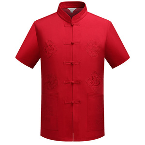 中式唐装中老年男士短袖汉服中国风汉服夏季晨练服男居士服图片