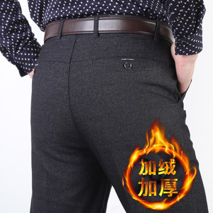 秋冬季中年男士休闲裤直筒宽松中老年加绒加厚西裤爸爸装裤子长裤图片
