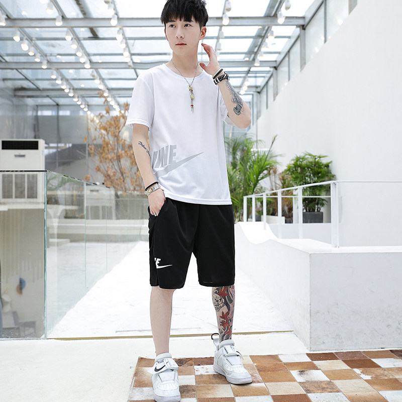 夏季新款韩版t恤短袖男两件套男士运动服男式休闲运动套装男潮图片