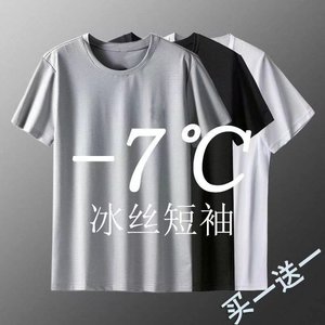 2022冰丝男士短袖t恤2024年夏季新款打底衫圆领半袖运动体恤男士图片