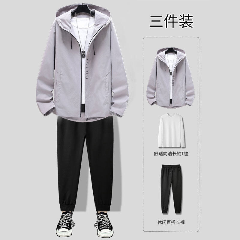 2023新款秋季套装休闲男士拉链外套长裤新款秋季男现货青年三件套,男装休闲套装,星座1712-2