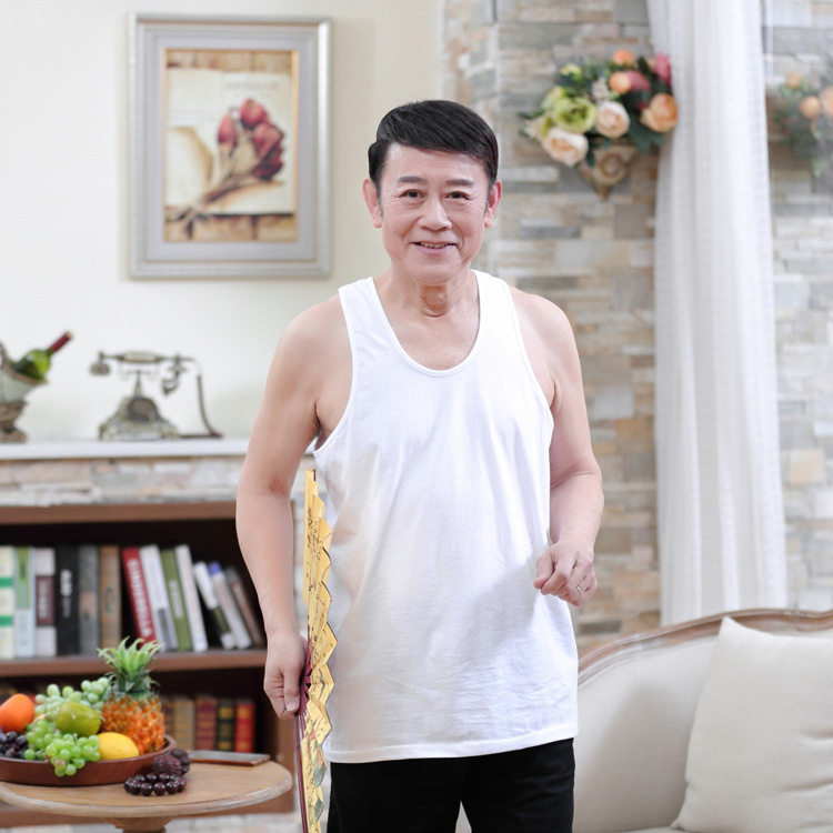 男士老头衫中老年纯棉圆领背心汗衫老头背心短袖宽松爸爸装,男装T恤,星座1712