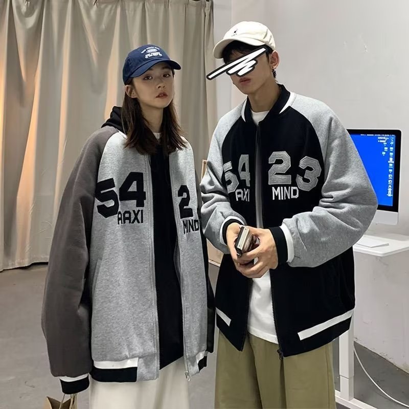 春秋新款潮牌棒球服男宽松潮流百搭加绒卫衣学生情侣港风运动外套,男装卫衣,星座1712-2