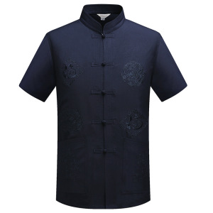 中式唐装中老年男士短袖汉服中国风汉服夏季晨练服男居士服图片