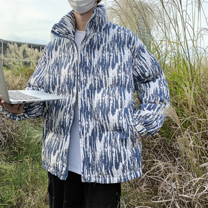 扎染棉服男士加厚冬季外套韩版潮流冬装帅气面包服棉衣宽松棉袄子图片