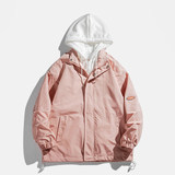 2024新假两件连帽外套男春秋宽松百搭夹克休闲情侣拼色潮牌飞行服，男装夹克，星座1712-2