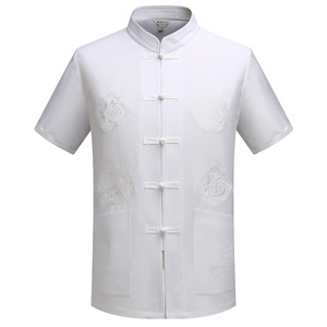 中式唐装中老年男士短袖汉服中国风汉服夏季晨练服男居士服图片
