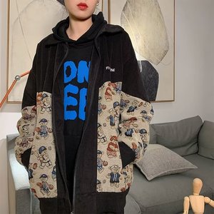 美式嘻哈外套男潮牌痞帅拼接夹克春秋季2022新款潮流韩版工装褂子图片