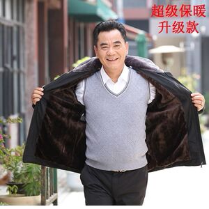 22中年男士外套加绒加厚中老年棉衣男士翻领夹克冬季棉衣男图片