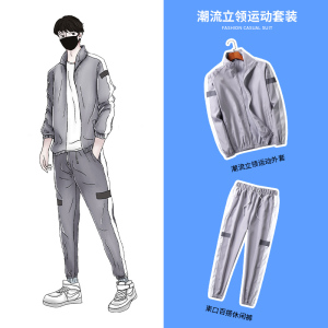 反外套男春秋韩版潮流男装一套搭配帅气衣服学生休闲夹克运动套装图片
