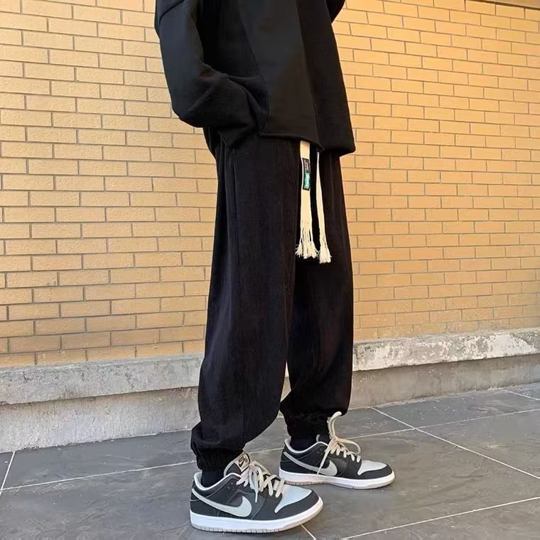 魔术贴灯芯绒卫裤男宽松高街风束脚裤ins韩版潮流百搭帅气休闲裤，男装休闲裤，星座1712-2