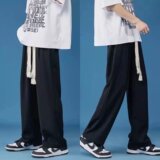 黑色阔腿裤男女高腰垂感夏季薄款2023新款宽松直筒休闲裤，男装休闲裤，星座1712-2