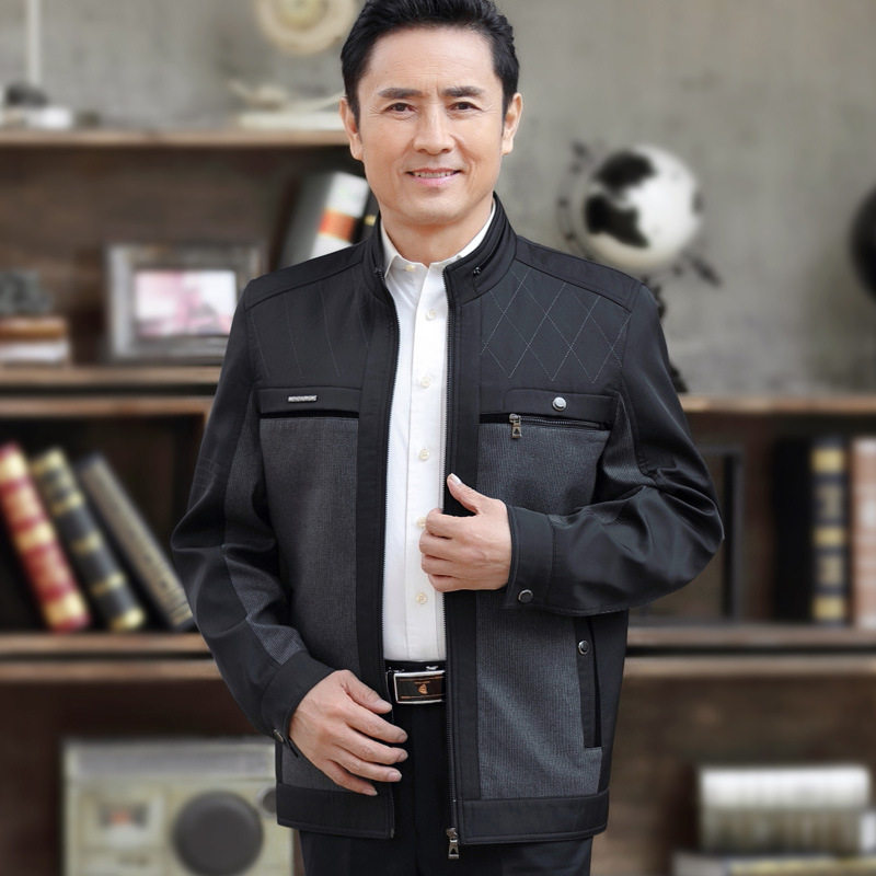 2021新款中年爸爸春装薄款男士40春秋季夹克50岁中老年人外套男装图片