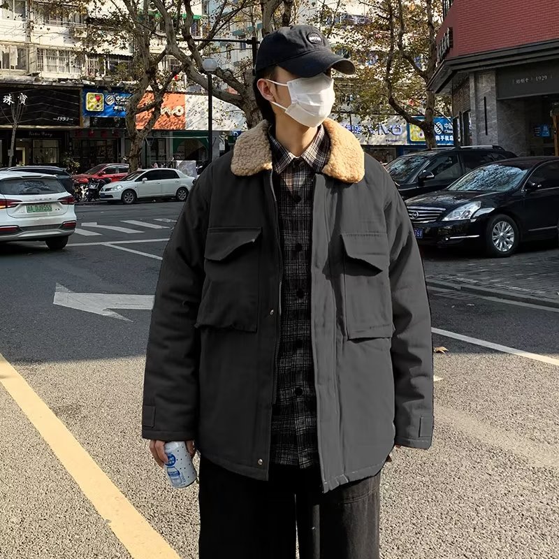 羊羔棉服男韩版潮流宽松毛绒棉衣外套港风潮牌秋冬季加厚工装棉袄,男装棉衣,星座1712-2