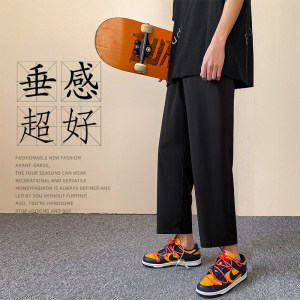 裤子男春夏季休闲韩版潮流直筒阔腿百搭九分裤宽松冰丝运动裤男潮图片
