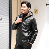 2020连帽皮衣男冬装外套加绒加厚中年皮夹克男装中老年皮衣男，男装皮衣，星座1712