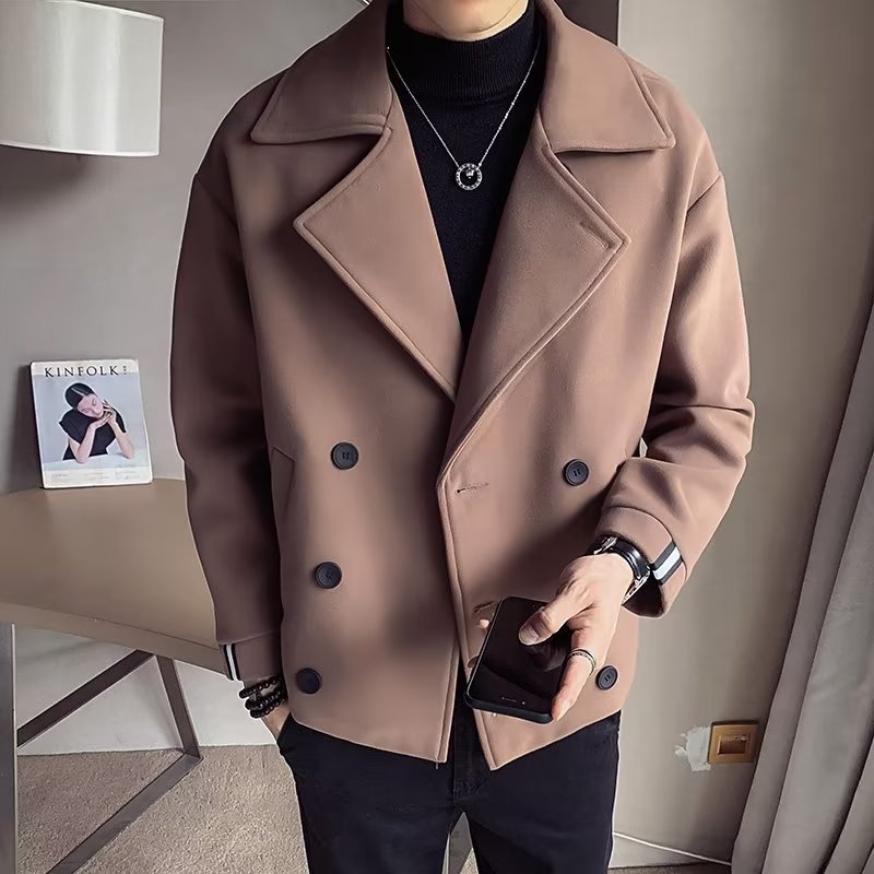 毛呢加厚西装外套男ins潮牌西服短款呢子大衣秋冬高级感炸街男装,男装毛呢大衣,星座1712-2