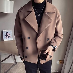 毛呢加厚西装外套男ins潮牌西服短款呢子大衣秋冬高级感炸街男装图片
