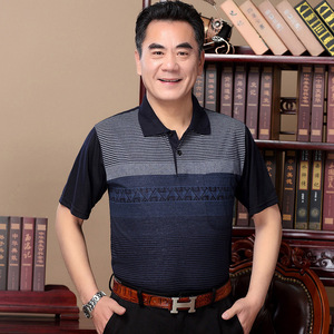 冰丝纯棉 男士短袖t恤夏季衣服翻领有领爸爸装中年半袖polo衫潮流图片