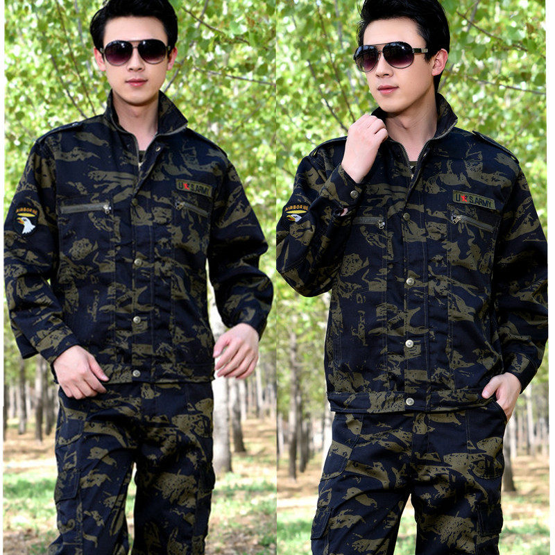 户外野战纯棉迷彩服套装黑鹰迷彩作训服军迷服装耐磨加厚工作服，男装休闲套装，星座1712