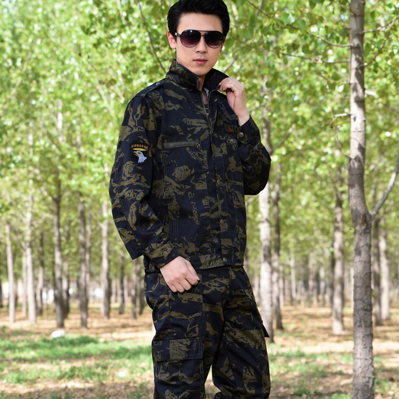 户外野战纯棉迷彩服套装黑鹰迷彩作训服军迷服装耐磨加厚工作服,男装休闲套装,星座1712