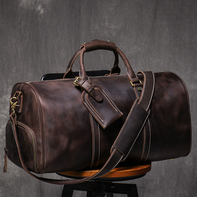 thumbnail for Retro men's handbag, European and American Crazy Horse skin, travel bag, first layer cowhide, large capacity shoulder crossbody