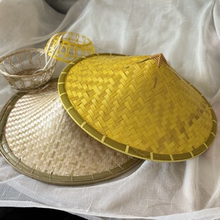 手工竹编斗笠男女户外田园防晒遮阳帽钓鱼帽复古装饰舞台表演帽子
