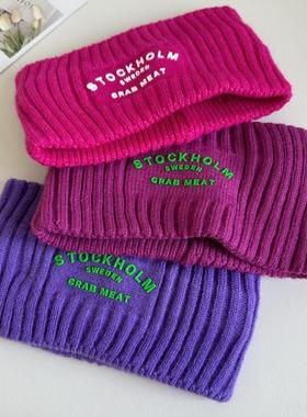 加大版针织发带女秋冬网红街头韩版时尚发箍运动宽边字母毛线头带