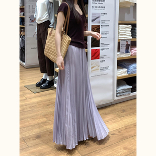 温柔风紫色雪纺半身裙女春夏季 高腰显瘦A字长裙高级感百褶蛋糕裙