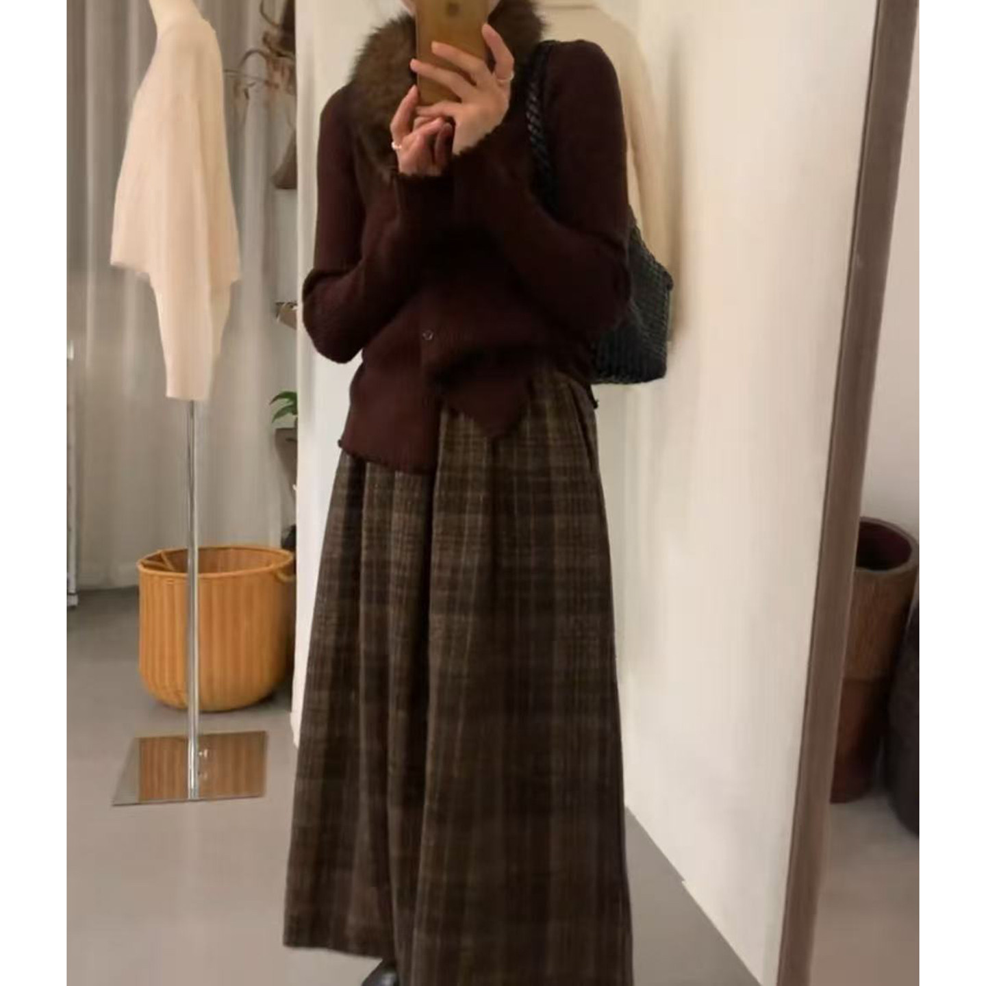 超好看冬裙格子半身裙小个子胖mm显瘦a字长裙梨型身材咖色毛呢裙,女装/女士精品,半身裙,淘宝优惠券,粉丝福利购,淘宝优惠卷