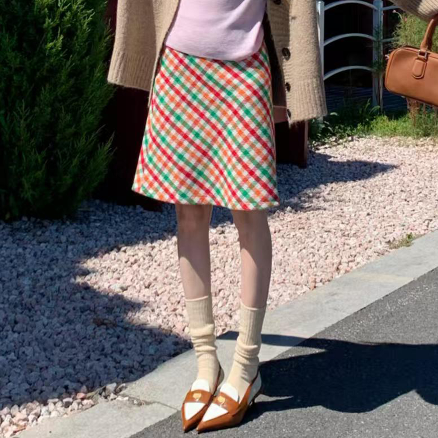 短裙包臀裙A字毛呢格子半身裙