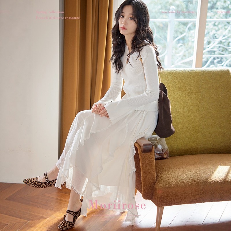 设计感小众荷叶边不规则拼接蕾丝半身裙春季新款高腰a字大摆长裙,女装/女士精品,半身裙,淘宝优惠券,粉丝福利购,淘宝优惠卷