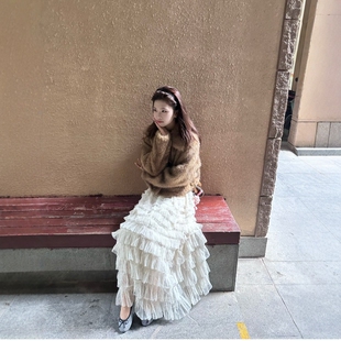 超长重工半身裙纱裙秋冬多层次网纱A字长裙超长款到脚踝蛋糕裙女