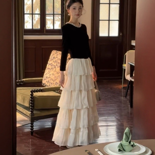 流光纱裙层层蛋糕裙半身裙女2025新款高腰显瘦欧根纱裙子半裙长裙