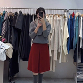 2025新款 红色高腰西装 毛呢半身裙子女秋冬季 梨型身材伯克利裙中裙