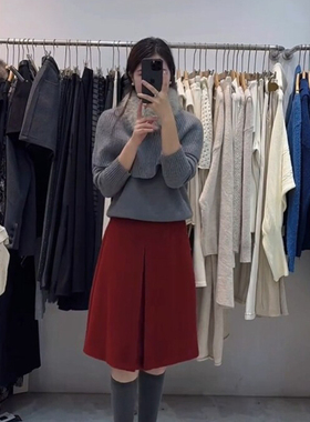 红色高腰西装毛呢半身裙子女秋冬季2025新款梨型身材伯克利裙中裙