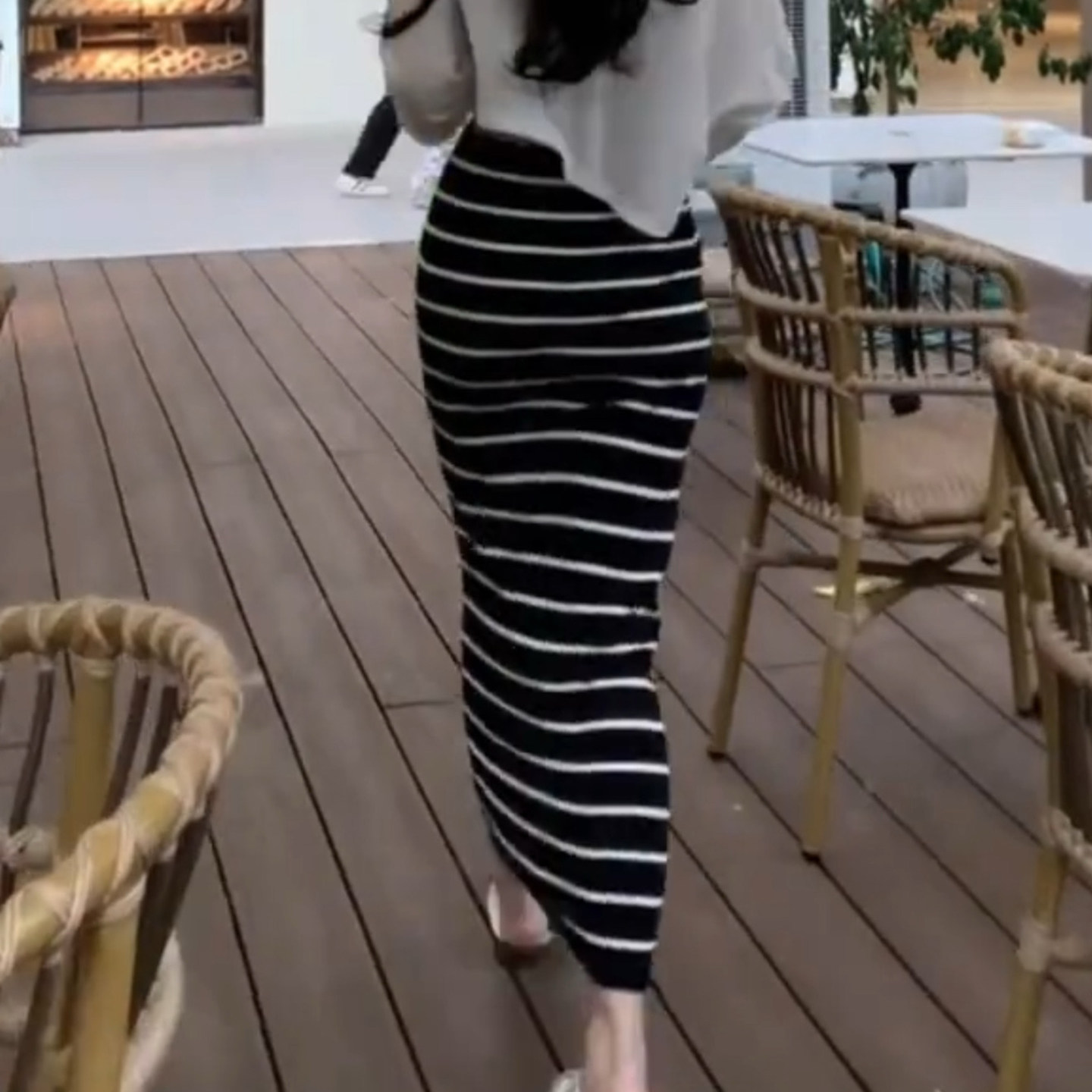 条纹薄款包臀裙夏季新款a字半身裙女小个子长款高腰长裙气质半裙