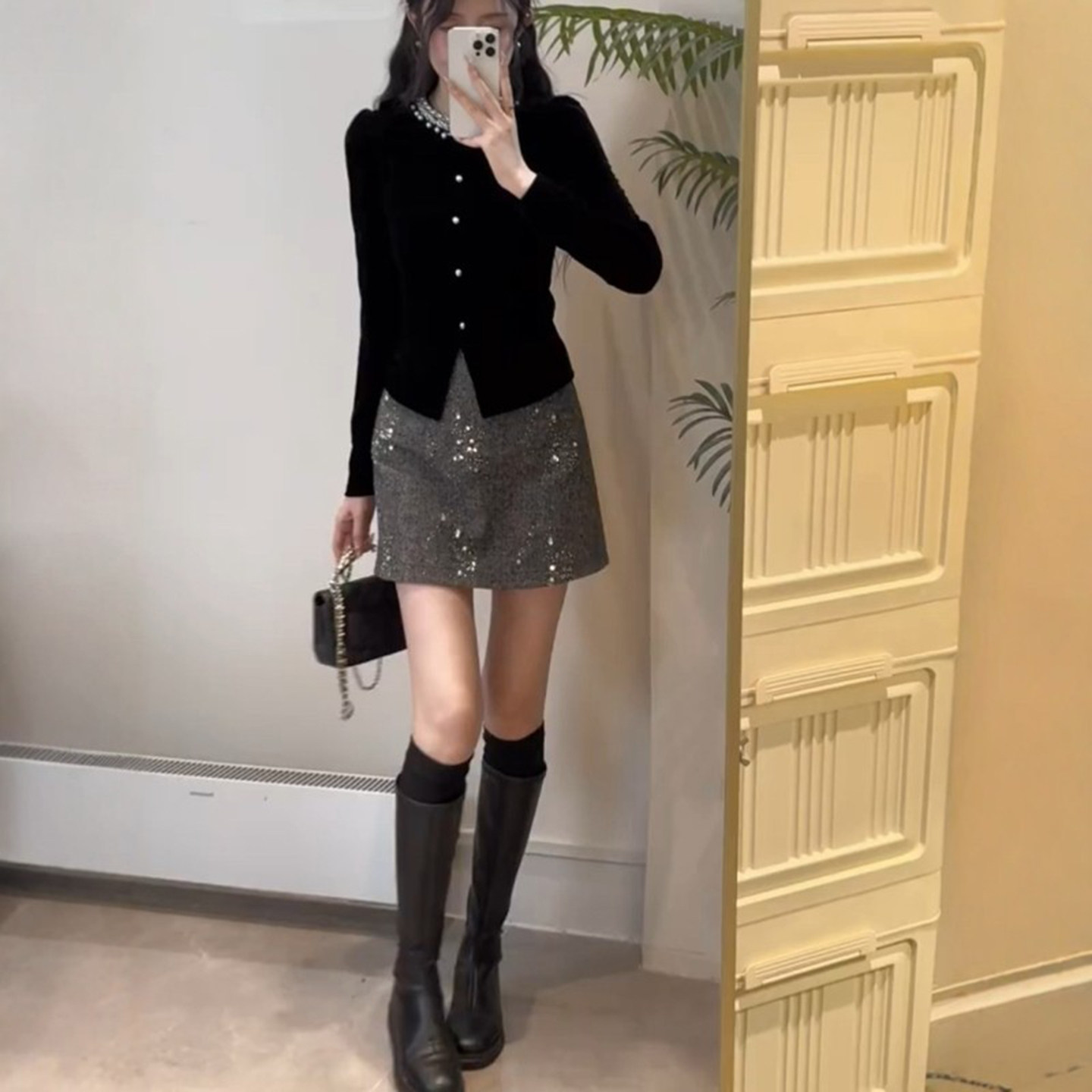 欧货高端重工亮片短款半身裙女毛呢小香风亮片短裙防走光A字裙,女装/女士精品,半身裙,淘宝优惠券,粉丝福利购,淘宝优惠卷