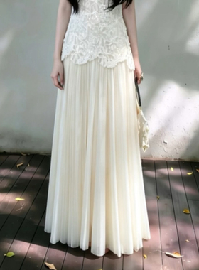 150小个子白色网纱半身裙子女士a字大摆伞裙2025新款中长款蓬蓬裙