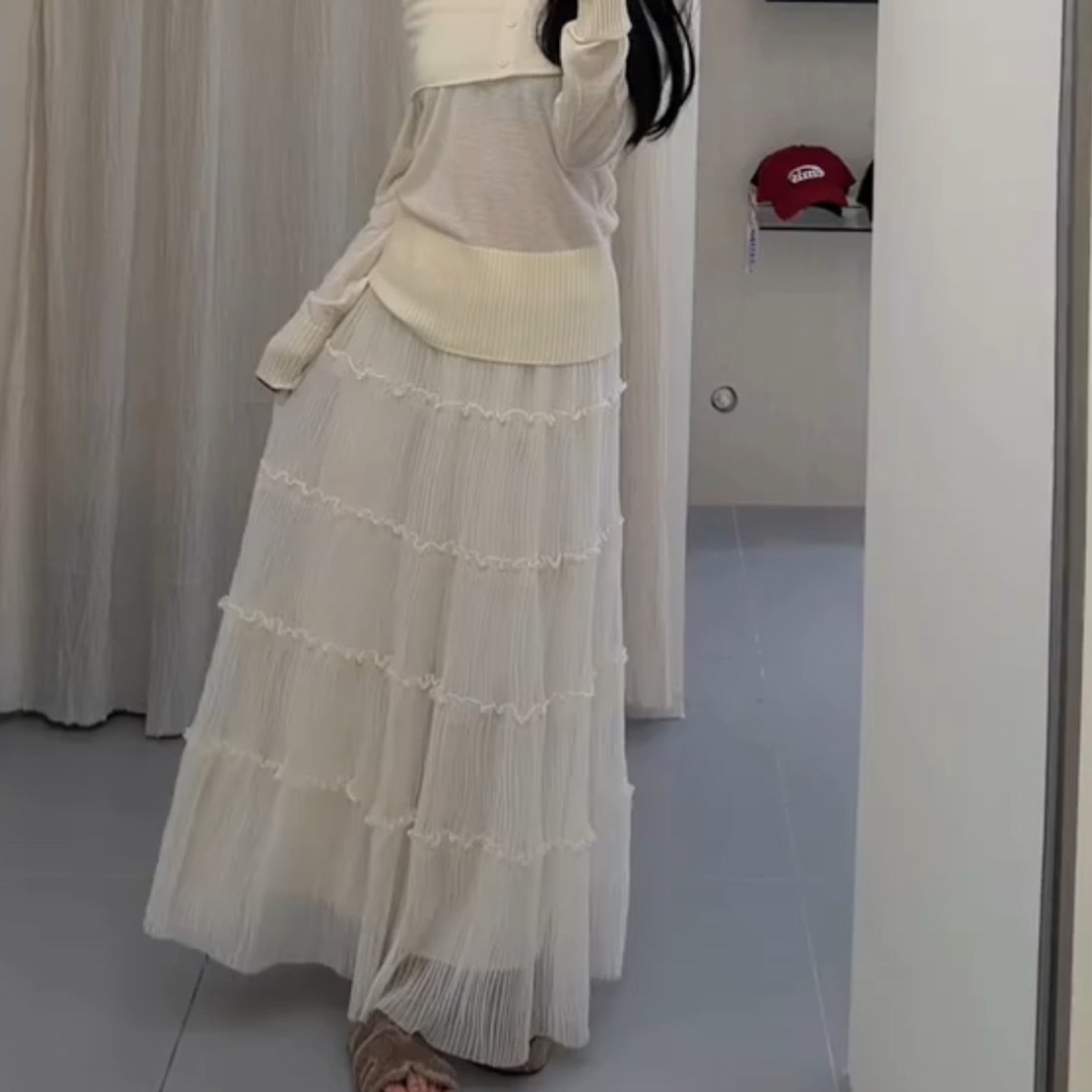 高端欧货2026春季新款松紧高腰网纱木耳边半身裙女a字层层蛋糕裙