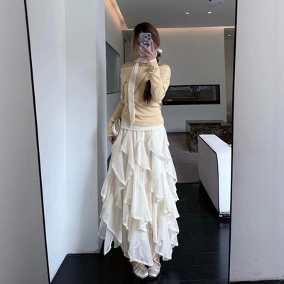 长裙不规则蕾丝花边半身裙