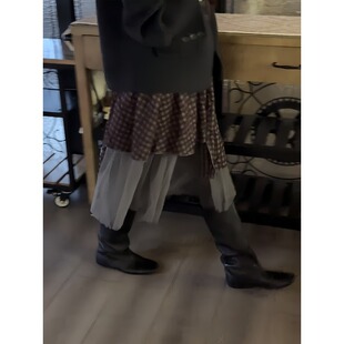 韩国东大门早春新款 韩系小众设计感剪裁格子拼接网纱不规则半身裙