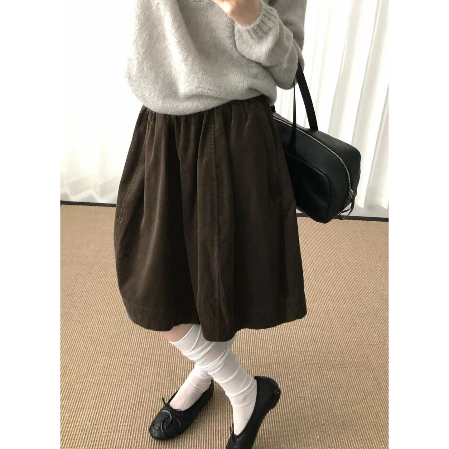 秋冬女装复古灯芯绒半身裙松紧腰中裙宽松显瘦垂坠感百搭休闲下装