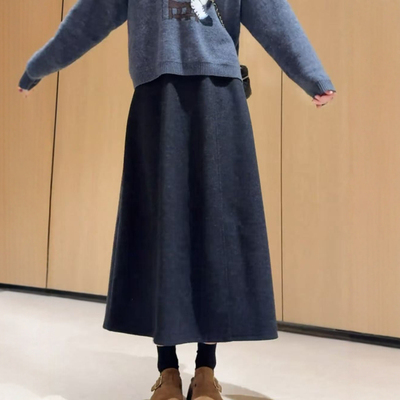 长裙大摆A字毛呢花苞半身裙