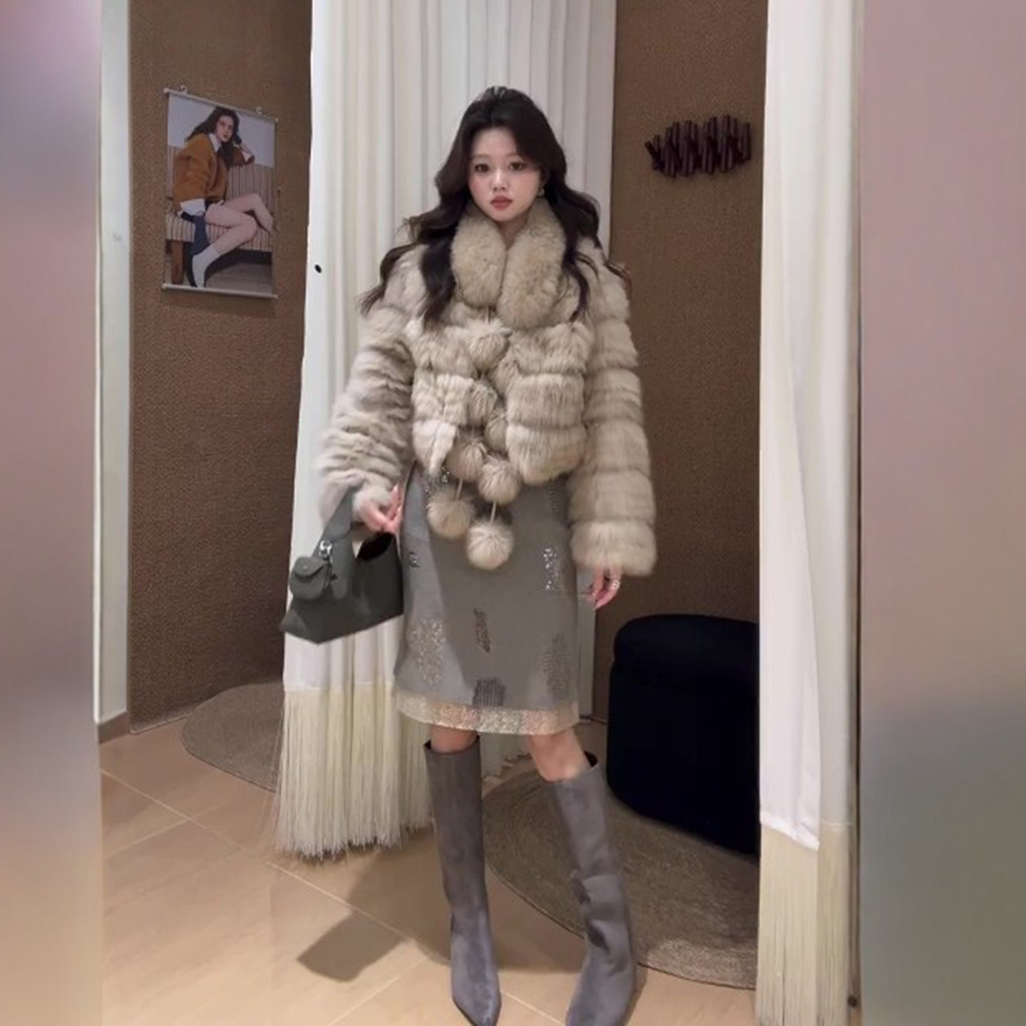 拼接亮片毛呢半身裙2025秋冬季流行新款高级感气质好看百搭中裙子