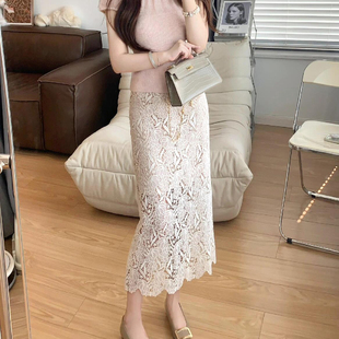 水溶蕾丝半身裙女2026夏季新款温柔风百搭高腰中长款包臀直筒裙子