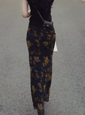 法式复古气质碎花半身裙女夏季新款高腰显瘦性感包臀裙a字长裙