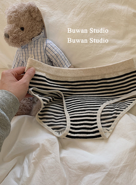 不晚工作室 姐妹们冲啊 基础简约日系条纹内裤舒适透气女士三角裤